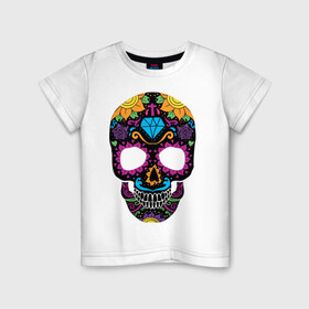 Детская футболка хлопок с принтом Skull mexica , 100% хлопок | круглый вырез горловины, полуприлегающий силуэт, длина до линии бедер | skull | мексика | мексиканский череп | череп | черепа