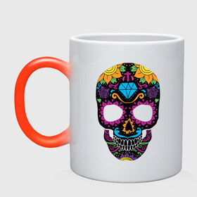 Кружка хамелеон с принтом Skull mexica , керамика | меняет цвет при нагревании, емкость 330 мл | skull | мексика | мексиканский череп | череп | черепа