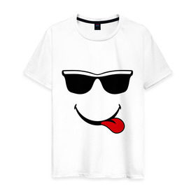 Мужская футболка хлопок с принтом Мы на позитиве (язык справа) , 100% хлопок | прямой крой, круглый вырез горловины, длина до линии бедер, слегка спущенное плечо. | smile | очки | парные | позитив | смайл