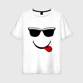 Женская футболка хлопок Oversize с принтом Мы на позитиве (язык справа) , 100% хлопок | свободный крой, круглый ворот, спущенный рукав, длина до линии бедер
 | smile | очки | парные | позитив | смайл