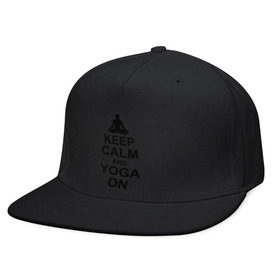 Кепка снепбек с прямым козырьком с принтом Keep calm and yoga on , хлопок 100% |  | йога | ом | спорт
