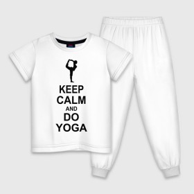 Детская пижама хлопок с принтом Keep calm and do yoga. , 100% хлопок |  брюки и футболка прямого кроя, без карманов, на брюках мягкая резинка на поясе и по низу штанин
 | Тематика изображения на принте: йога | ом | спорт