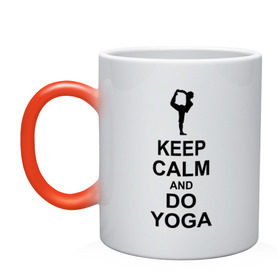 Кружка хамелеон с принтом Keep calm and do yoga. , керамика | меняет цвет при нагревании, емкость 330 мл | Тематика изображения на принте: йога | ом | спорт