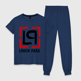Женская пижама хлопок с принтом Linkin park , 100% хлопок | брюки и футболка прямого кроя, без карманов, на брюках мягкая резинка на поясе и по низу штанин | lp | rock | линкин парк | музыка | рок группа