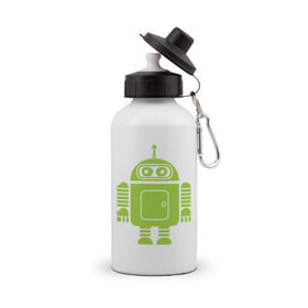 Бутылка спортивная с принтом Android-bender. , металл | емкость — 500 мл, в комплекте две пластиковые крышки и карабин для крепления | Тематика изображения на принте: админам | андроид | бендер | мультик | мультфильм | ос | робот | футурама