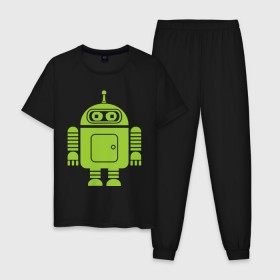 Мужская пижама хлопок с принтом Android-bender. , 100% хлопок | брюки и футболка прямого кроя, без карманов, на брюках мягкая резинка на поясе и по низу штанин
 | админам | андроид | бендер | мультик | мультфильм | ос | робот | футурама