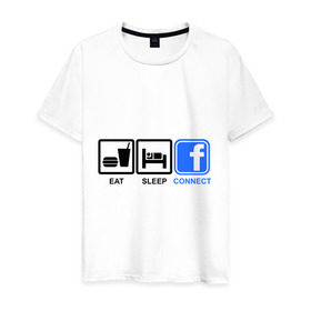 Мужская футболка хлопок с принтом Eat sleep facebook , 100% хлопок | прямой крой, круглый вырез горловины, длина до линии бедер, слегка спущенное плечо. | eat | eat sleep facebook | facebook | sleep | еда | сон | фейсбук | фэйсбук