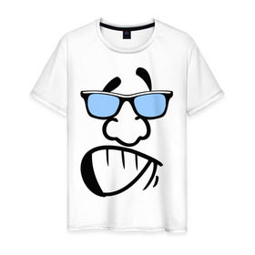Мужская футболка хлопок с принтом Пижон , 100% хлопок | прямой крой, круглый вырез горловины, длина до линии бедер, слегка спущенное плечо. | Тематика изображения на принте: smail | пижон | позитывный | смайл | смайл в очках