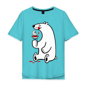 Мужская футболка хлопок Oversize с принтом Белый медведь ест эскимоса , 100% хлопок | свободный крой, круглый ворот, “спинка” длиннее передней части | Тематика изображения на принте: белый медведь | белый медведь ест эскимоса | медведь | эскимос мороженное