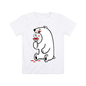 Детская футболка хлопок с принтом Белый медведь ест эскимоса , 100% хлопок | круглый вырез горловины, полуприлегающий силуэт, длина до линии бедер | Тематика изображения на принте: белый медведь | белый медведь ест эскимоса | медведь | эскимос мороженное