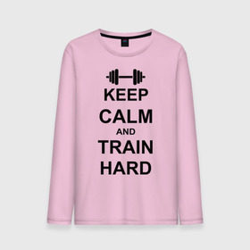 Мужской лонгслив хлопок с принтом Keep calm and train hard , 100% хлопок |  | keep calm | keep calm and train hard | train hard | гантель