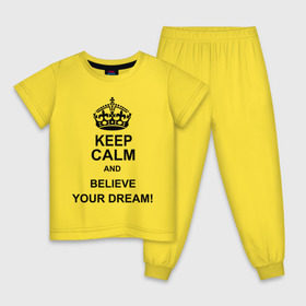 Детская пижама хлопок с принтом Keep calm and believe your dream! , 100% хлопок |  брюки и футболка прямого кроя, без карманов, на брюках мягкая резинка на поясе и по низу штанин
 | believe your dream | keep calm | keep calm and believe your dream