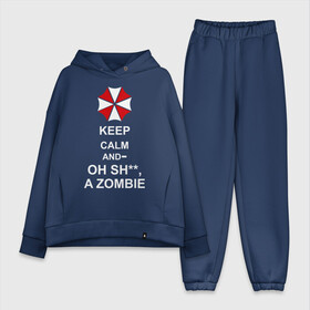 Женский костюм хлопок Oversize с принтом Keep calm and oh sh, a zombie ,  |  | a zombie | keep calm and oh sh | umbrella | zombie | амбрелла