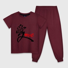 Детская пижама хлопок с принтом Китайский символ любви (love) , 100% хлопок |  брюки и футболка прямого кроя, без карманов, на брюках мягкая резинка на поясе и по низу штанин
 | love | иероглиф | любовь | символ любви