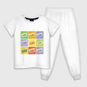 Детская пижама хлопок с принтом Кассеты поп-арт , 100% хлопок |  брюки и футболка прямого кроя, без карманов, на брюках мягкая резинка на поясе и по низу штанин
 | поп арт