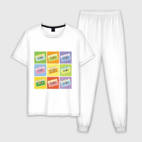 Мужская пижама хлопок с принтом Кассеты поп-арт , 100% хлопок | брюки и футболка прямого кроя, без карманов, на брюках мягкая резинка на поясе и по низу штанин
 | поп арт
