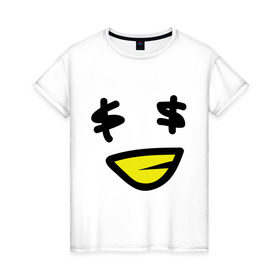 Женская футболка хлопок с принтом Смайл - Бакс , 100% хлопок | прямой крой, круглый вырез горловины, длина до линии бедер, слегка спущенное плечо | smile | бакс | доллар | знак доллара | смайл | смайлик