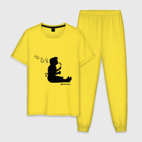 Мужская пижама хлопок с принтом Bubble blower girl (Banksy) , 100% хлопок | брюки и футболка прямого кроя, без карманов, на брюках мягкая резинка на поясе и по низу штанин
 | banksy | бэнкси | граффити | девочка | мыльные пузыри | силуэт