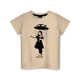 Детская футболка хлопок с принтом Girl in rain (Banksy) , 100% хлопок | круглый вырез горловины, полуприлегающий силуэт, длина до линии бедер | бэнкси | граффити | девочка | дождь | зонт