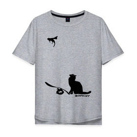 Мужская футболка хлопок Oversize с принтом Cat and supermouse (Banksy) , 100% хлопок | свободный крой, круглый ворот, “спинка” длиннее передней части | бэнкси | граффити | киса | кот | котенок | котэ | кошка | мышка | супермышка