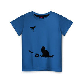 Детская футболка хлопок с принтом Cat and supermouse (Banksy) , 100% хлопок | круглый вырез горловины, полуприлегающий силуэт, длина до линии бедер | бэнкси | граффити | киса | кот | котенок | котэ | кошка | мышка | супермышка