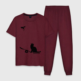 Мужская пижама хлопок с принтом Cat and supermouse (Banksy) , 100% хлопок | брюки и футболка прямого кроя, без карманов, на брюках мягкая резинка на поясе и по низу штанин
 | бэнкси | граффити | киса | кот | котенок | котэ | кошка | мышка | супермышка