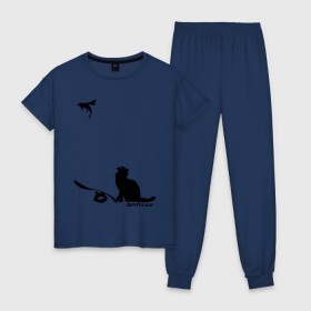 Женская пижама хлопок с принтом Cat and supermouse (Banksy) , 100% хлопок | брюки и футболка прямого кроя, без карманов, на брюках мягкая резинка на поясе и по низу штанин | бэнкси | граффити | киса | кот | котенок | котэ | кошка | мышка | супермышка