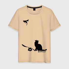 Мужская футболка хлопок с принтом Cat and supermouse (Banksy) , 100% хлопок | прямой крой, круглый вырез горловины, длина до линии бедер, слегка спущенное плечо. | бэнкси | граффити | киса | кот | котенок | котэ | кошка | мышка | супермышка