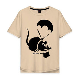 Мужская футболка хлопок Oversize с принтом Parachute rat (Banksy) , 100% хлопок | свободный крой, круглый ворот, “спинка” длиннее передней части | бэнкси | граффити | грызун | мышь | парашют