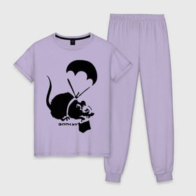 Женская пижама хлопок с принтом Parachute rat (Banksy) , 100% хлопок | брюки и футболка прямого кроя, без карманов, на брюках мягкая резинка на поясе и по низу штанин | бэнкси | граффити | грызун | мышь | парашют