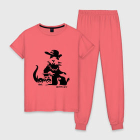 Женская пижама хлопок с принтом Gangsta rat (Banksy) , 100% хлопок | брюки и футболка прямого кроя, без карманов, на брюках мягкая резинка на поясе и по низу штанин | бэнкси | гангстер | граффити | грызун | мышь | хомяк