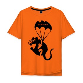 Мужская футболка хлопок Oversize с принтом Rat with parachute (Banksy) , 100% хлопок | свободный крой, круглый ворот, “спинка” длиннее передней части | бэнкси | граффити | грызун | животные | хомяк с парашютом