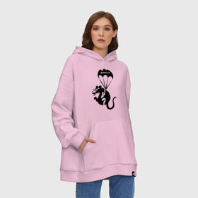 Худи SuperOversize хлопок с принтом Rat with parachute (Banksy) , 70% хлопок, 30% полиэстер, мягкий начес внутри | карман-кенгуру, эластичная резинка на манжетах и по нижней кромке, двухслойный капюшон
 | бэнкси | граффити | грызун | животные | хомяк с парашютом