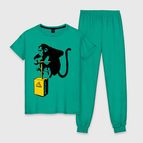 Женская пижама хлопок с принтом TNT monkey (Banksy) , 100% хлопок | брюки и футболка прямого кроя, без карманов, на брюках мягкая резинка на поясе и по низу штанин | бэнкси | граффити | животные | обезьяна