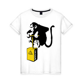 Женская футболка хлопок с принтом TNT monkey (Banksy) , 100% хлопок | прямой крой, круглый вырез горловины, длина до линии бедер, слегка спущенное плечо | бэнкси | граффити | животные | обезьяна