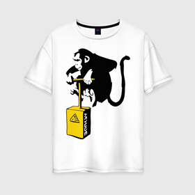 Женская футболка хлопок Oversize с принтом TNT monkey (Banksy) , 100% хлопок | свободный крой, круглый ворот, спущенный рукав, длина до линии бедер
 | бэнкси | граффити | животные | обезьяна