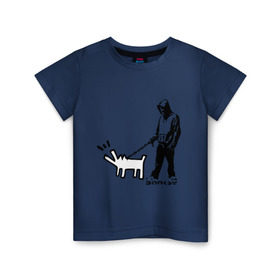 Детская футболка хлопок с принтом Парень с собакой (Banksy) , 100% хлопок | круглый вырез горловины, полуприлегающий силуэт, длина до линии бедер | dog | бэнкси | граффити | собака