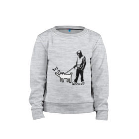 Детский свитшот хлопок с принтом Парень с собакой (Banksy) , 100% хлопок | круглый вырез горловины, эластичные манжеты, пояс и воротник | Тематика изображения на принте: dog | бэнкси | граффити | собака