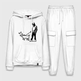 Мужской костюм хлопок с толстовкой с принтом Парень с собакой (Banksy) ,  |  | Тематика изображения на принте: dog | бэнкси | граффити | собака