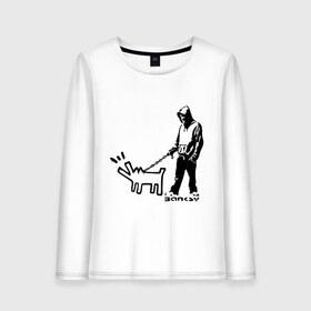 Женский лонгслив хлопок с принтом Парень с собакой (Banksy) , 100% хлопок |  | dog | бэнкси | граффити | собака