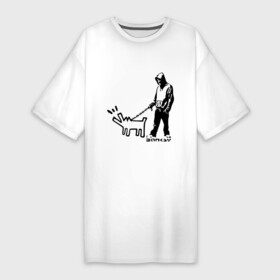 Платье-футболка хлопок с принтом Парень с собакой (Banksy) ,  |  | dog | бэнкси | граффити | собака