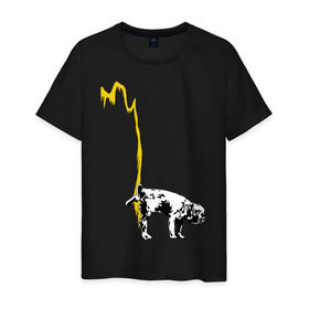 Мужская футболка хлопок с принтом Peeing dog (Banksy) , 100% хлопок | прямой крой, круглый вырез горловины, длина до линии бедер, слегка спущенное плечо. | бульдог | бэнкси | граффити | собака