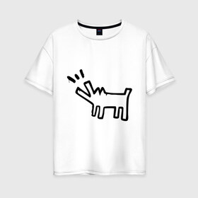 Женская футболка хлопок Oversize с принтом Собака (Banksy) , 100% хлопок | свободный крой, круглый ворот, спущенный рукав, длина до линии бедер
 | dog | бэнкси | граффити