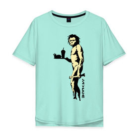 Мужская футболка хлопок Oversize с принтом Древний человек Бэнкси , 100% хлопок | свободный крой, круглый ворот, “спинка” длиннее передней части | бэнкси | граффити | неандерталец | примат