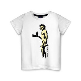 Детская футболка хлопок с принтом Древний человек Бэнкси , 100% хлопок | круглый вырез горловины, полуприлегающий силуэт, длина до линии бедер | Тематика изображения на принте: бэнкси | граффити | неандерталец | примат