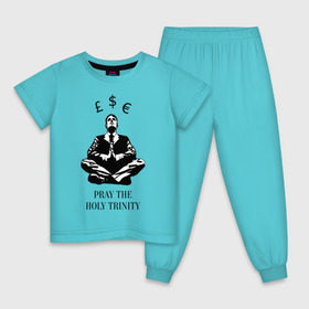 Детская пижама хлопок с принтом Pray the holy trinity , 100% хлопок |  брюки и футболка прямого кроя, без карманов, на брюках мягкая резинка на поясе и по низу штанин
 | Тематика изображения на принте: banksy | бэнкси | граффтити | деньги | доллар | евро | фунт