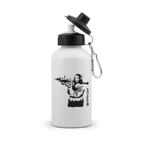 Бутылка спортивная с принтом Мона Лиза с базукой , металл | емкость — 500 мл, в комплекте две пластиковые крышки и карабин для крепления | banksy | бэнкси | графити | граффити | стрит арт