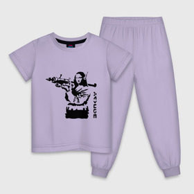 Детская пижама хлопок с принтом Мона Лиза с базукой , 100% хлопок |  брюки и футболка прямого кроя, без карманов, на брюках мягкая резинка на поясе и по низу штанин
 | banksy | бэнкси | графити | граффити | стрит арт