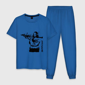 Мужская пижама хлопок с принтом Мона Лиза с базукой , 100% хлопок | брюки и футболка прямого кроя, без карманов, на брюках мягкая резинка на поясе и по низу штанин
 | banksy | бэнкси | графити | граффити | стрит арт