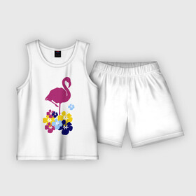 Детская пижама с шортами хлопок с принтом Фламинго ,  |  | летние | лето | птица | цветочки | цветы
